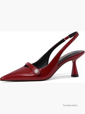 Slingback Kitten Heels Low Heel Pumps Pointed Toe Pearl Work Dress Shoes
